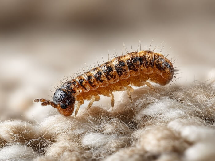 Beetle larvae pest identification image for carpet beetle control