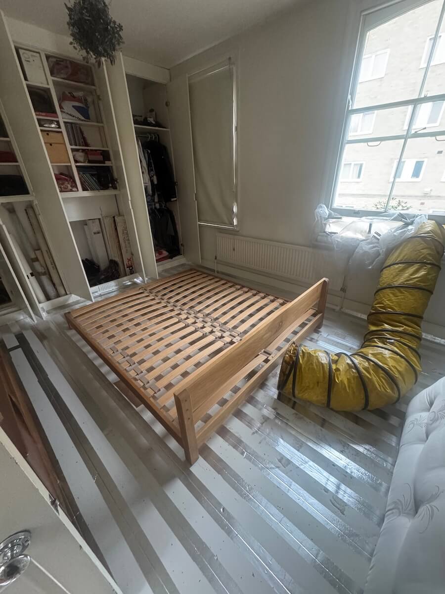 Professional moth treatment service being carried out in a bedroom